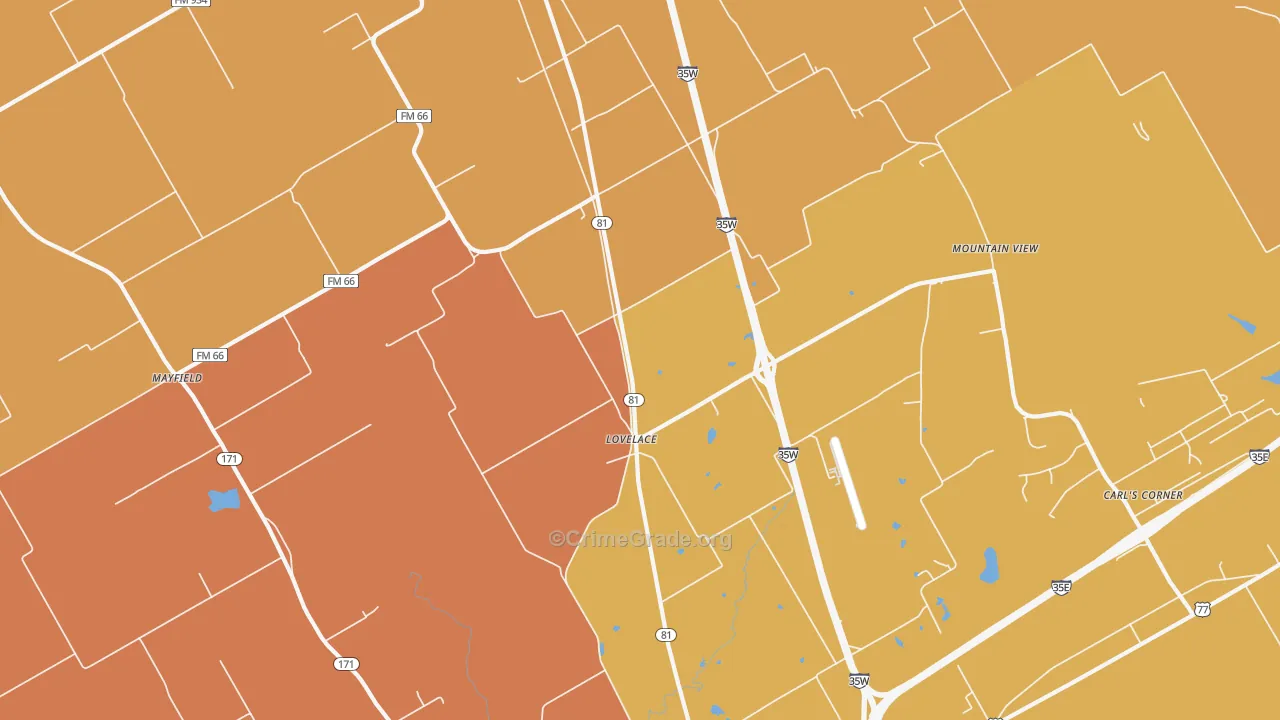 Lovelace, TX Map of Burglary Rates