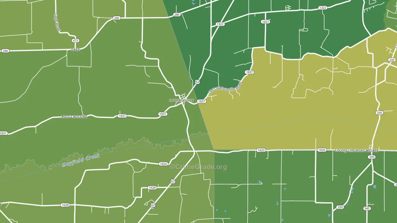 Lovelaceville, KY Map of Burglary Rates