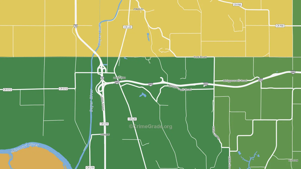 Loveland, IA Map of Burglary Rates