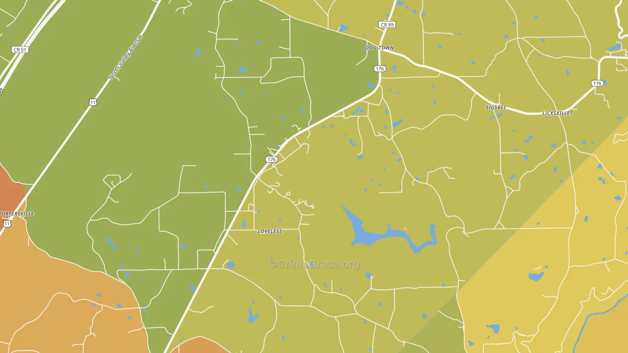 Loveless, AL Map of Burglary Rates