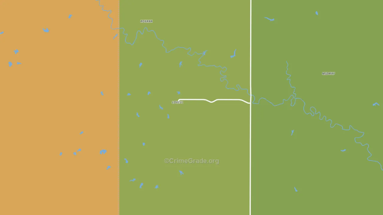 Lovell, OK Map of Burglary Rates
