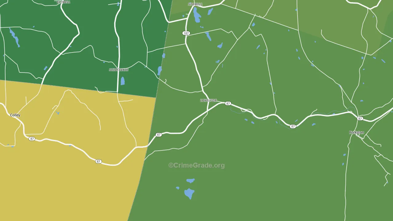 Lovelton, PA Map of Burglary Rates