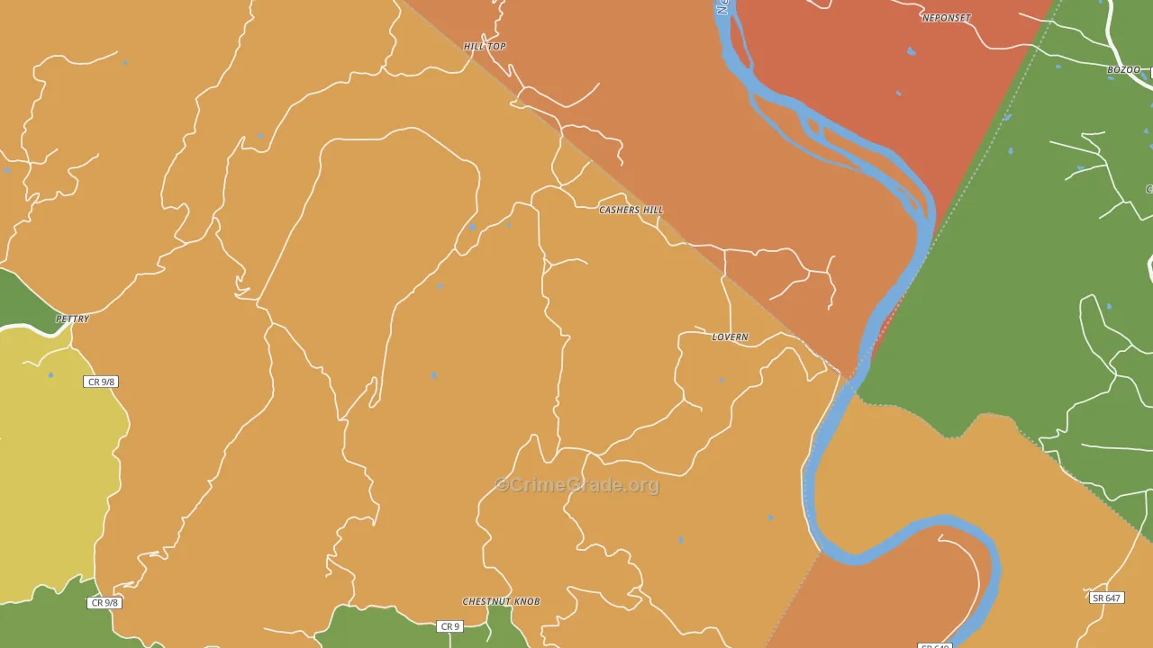 Lovern, WV Map of Burglary Rates