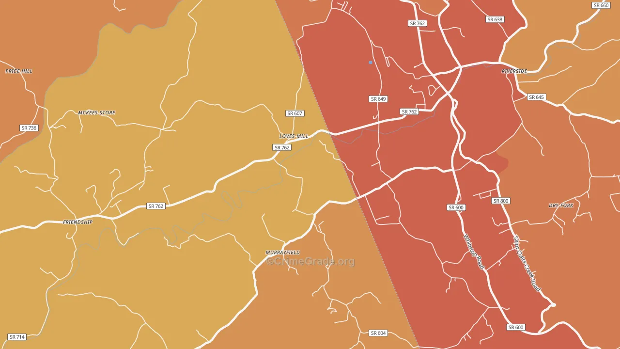 Loves Mill, VA Map of Burglary Rates