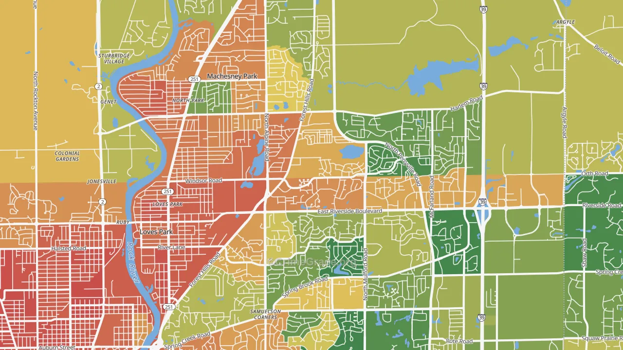 Loves Park, IL Map of Burglary Rates