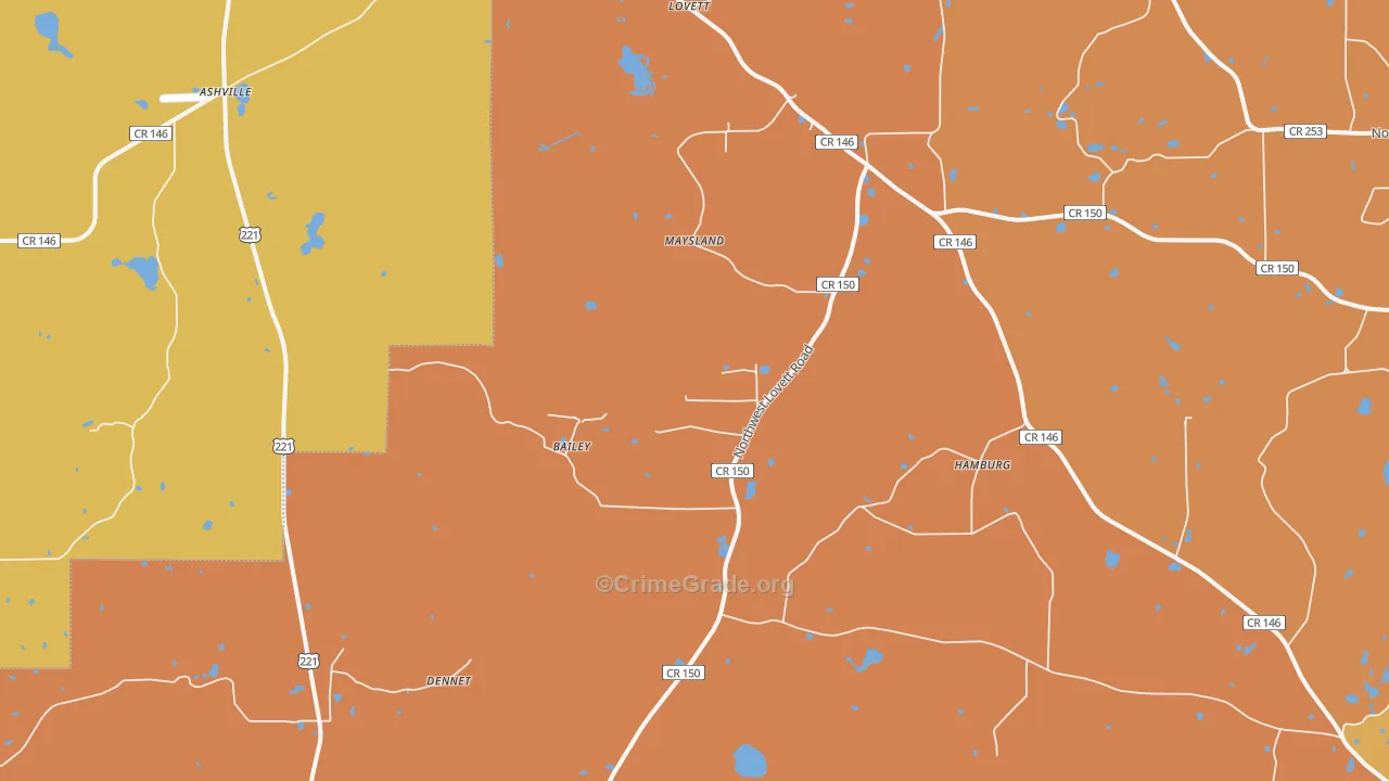 Lovett, FL Map of Burglary Rates