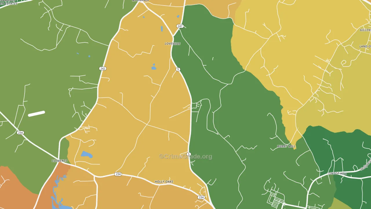 Loveville, MD Map of Burglary Rates