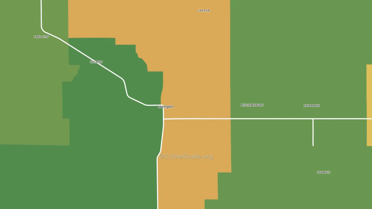 Lovington, IL Map of Burglary Rates