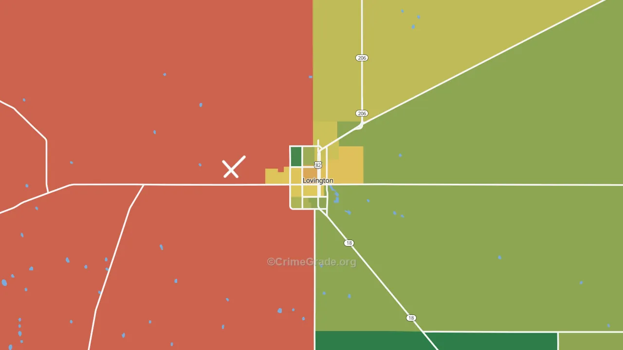 Lovington, NM Map of Burglary Rates