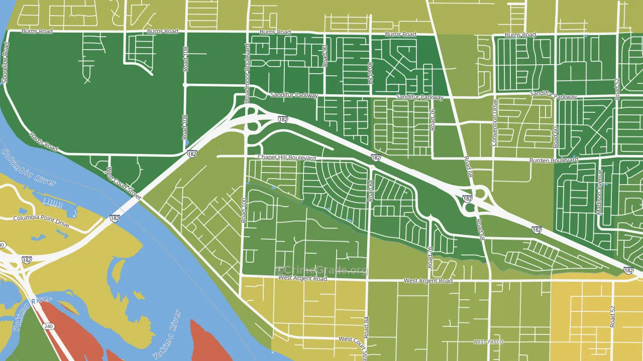 Lovisa Farms, Pasco, WA Map of Burglary Rates