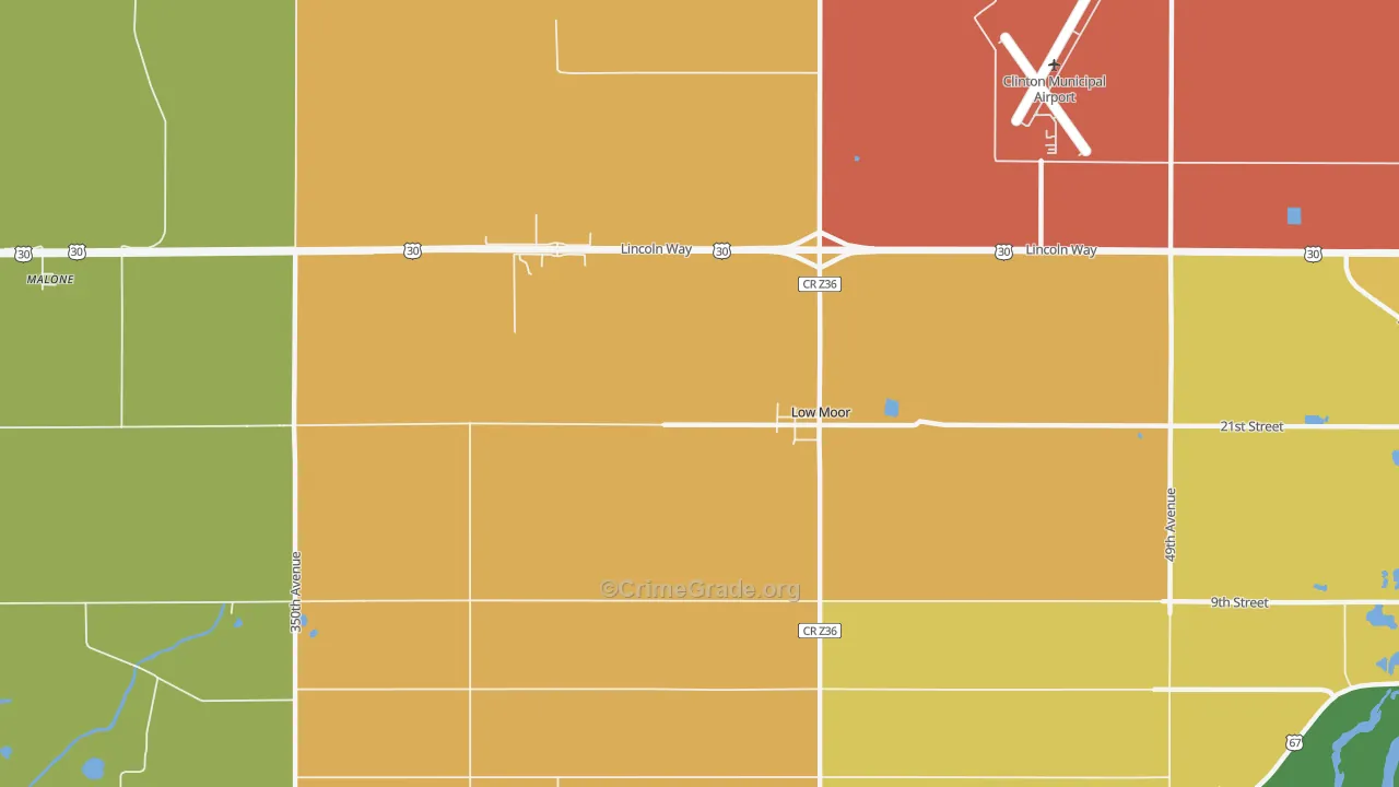 Low Moor, IA Map of Burglary Rates