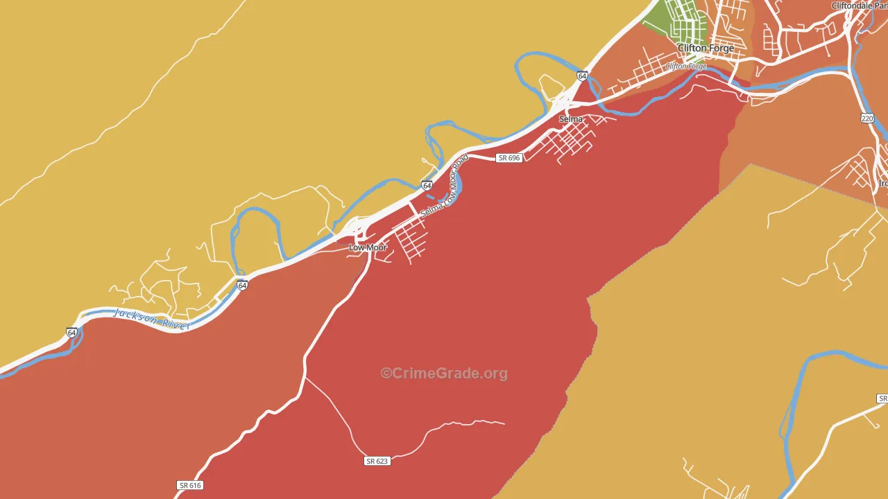 Low Moor, VA Map of Burglary Rates