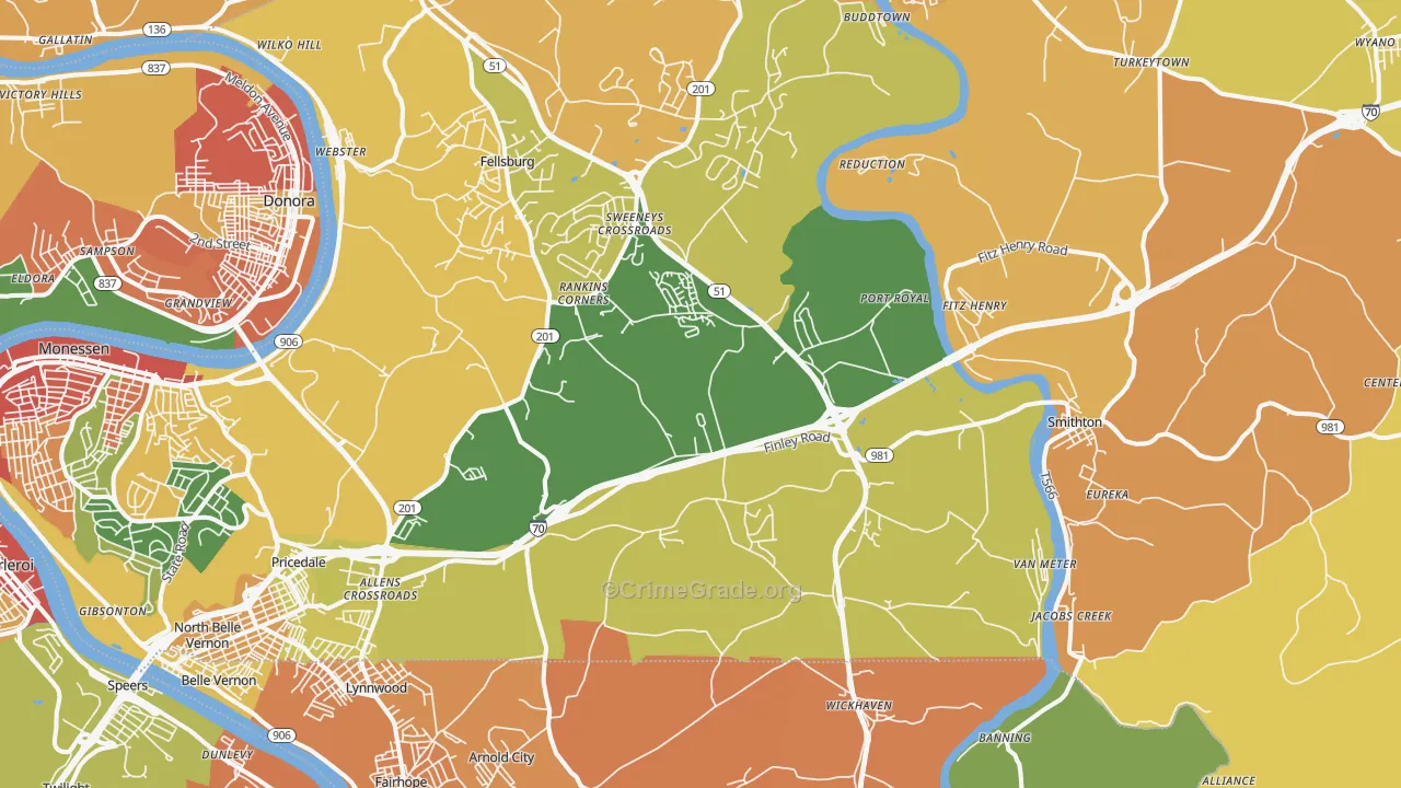 Lowber, PA Map of Burglary Rates