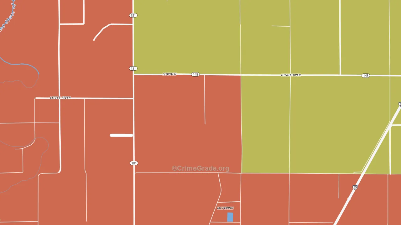 Lowden, AR Map of Burglary Rates