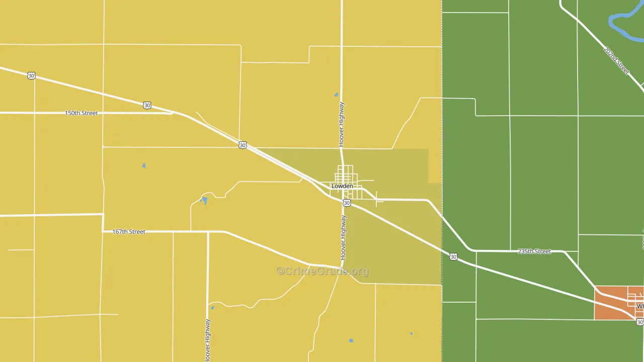Lowden, IA Map of Burglary Rates
