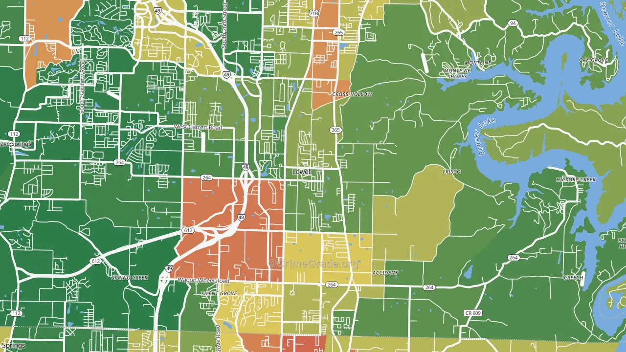 Lowell, AR Map of Burglary Rates