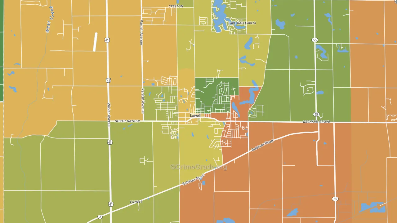 Lowell, IN Map of Burglary Rates