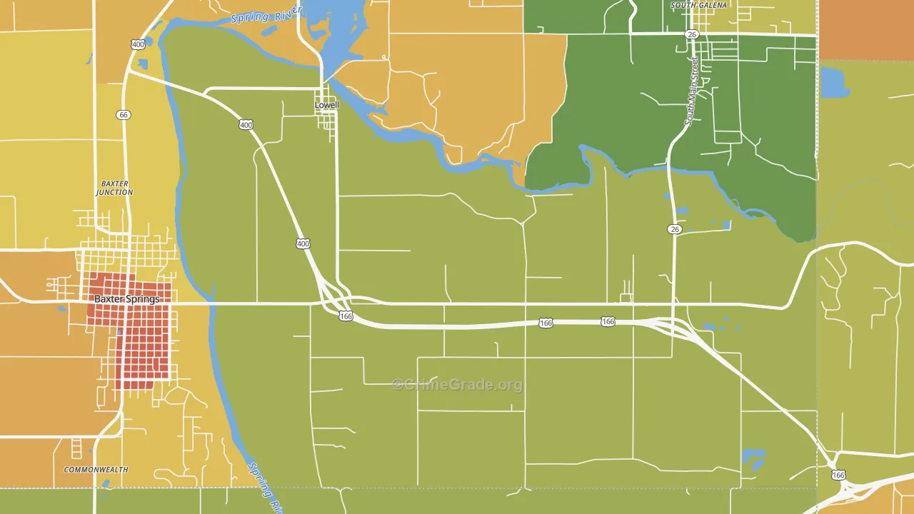 Lowell, KS Map of Burglary Rates