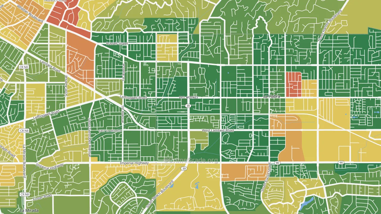 Lowell, La Habra, CA Map of Burglary Rates
