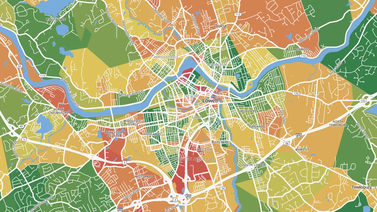Lowell, MA Map of Burglary Rates