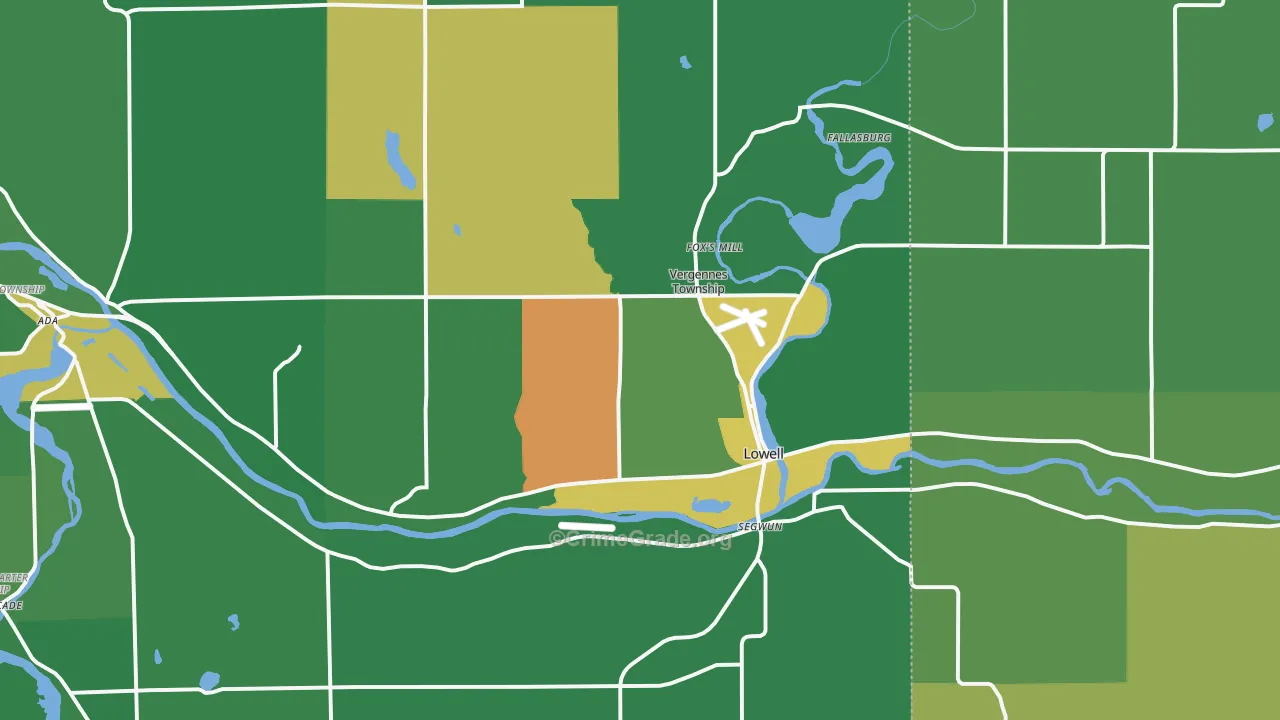 Lowell, MI Map of Burglary Rates