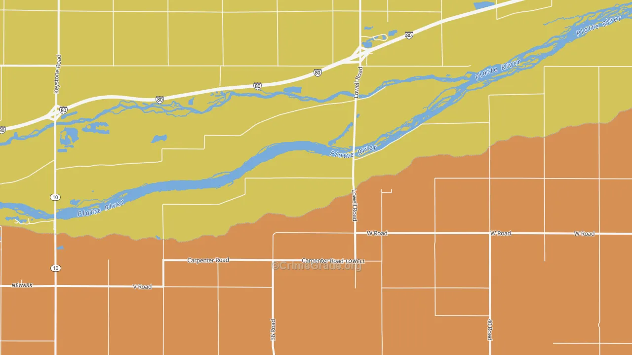 Lowell, NE Map of Burglary Rates