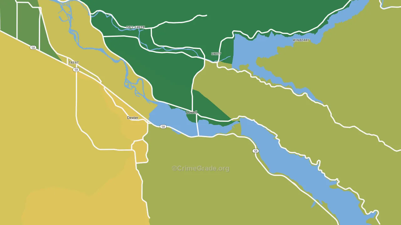 Lowell, OR Map of Burglary Rates