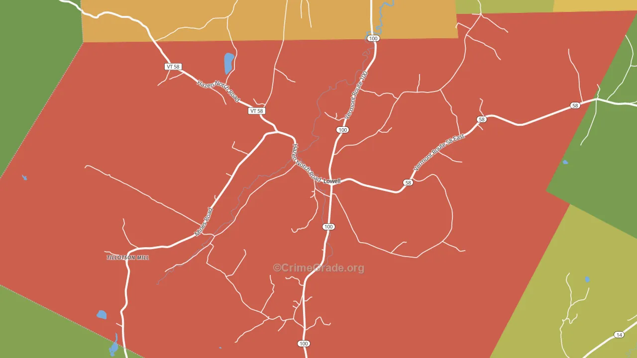 Lowell, VT Map of Burglary Rates