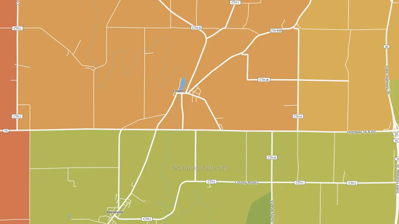 Lowell, WI Map of Burglary Rates