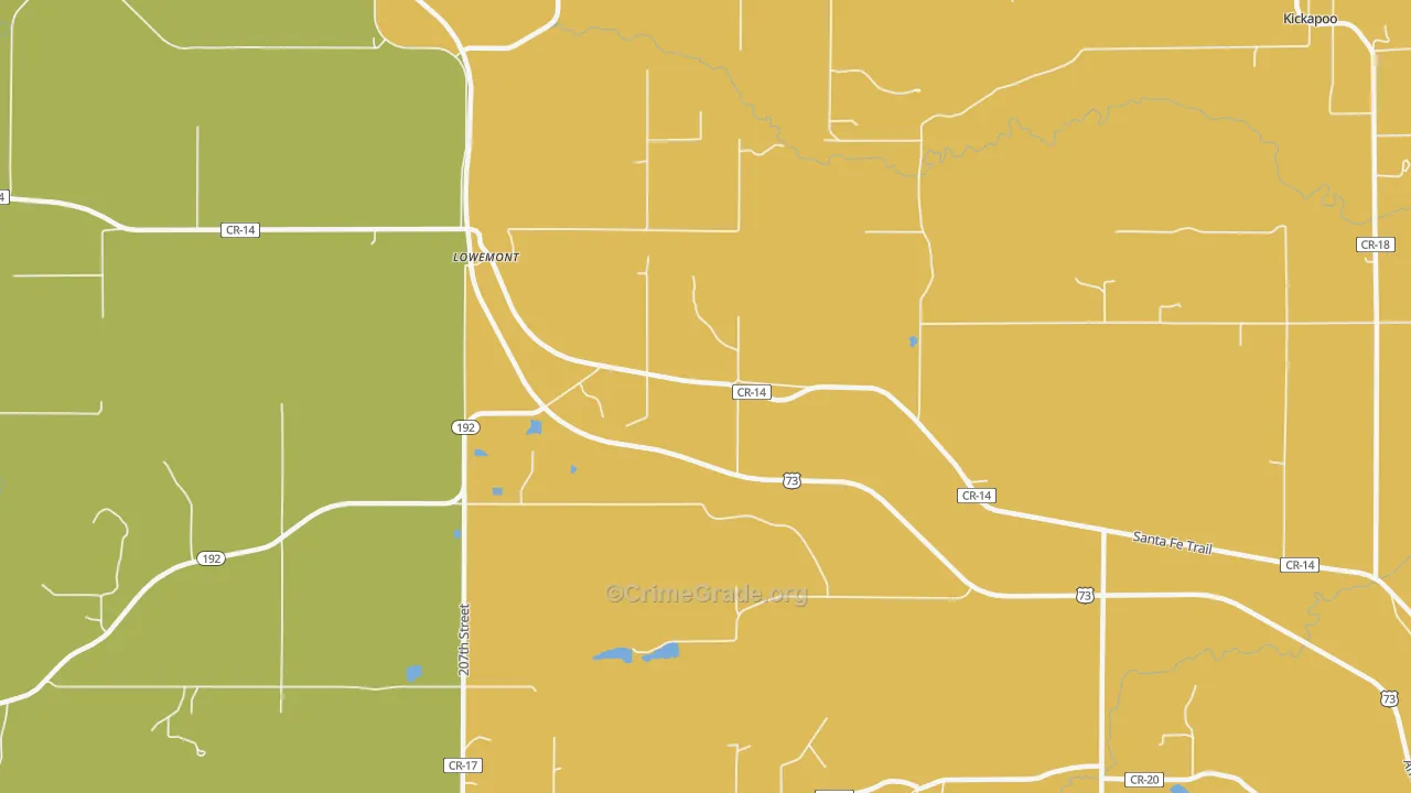 Lowemont, KS Map of Burglary Rates