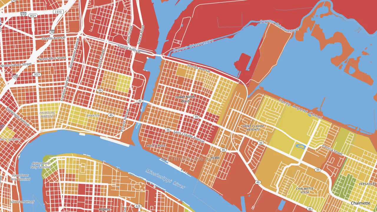 Lower 9th Ward, New Orleans, LA Map of Burglary Rates