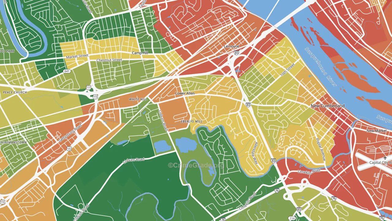 Lower Allen, PA Map of Burglary Rates