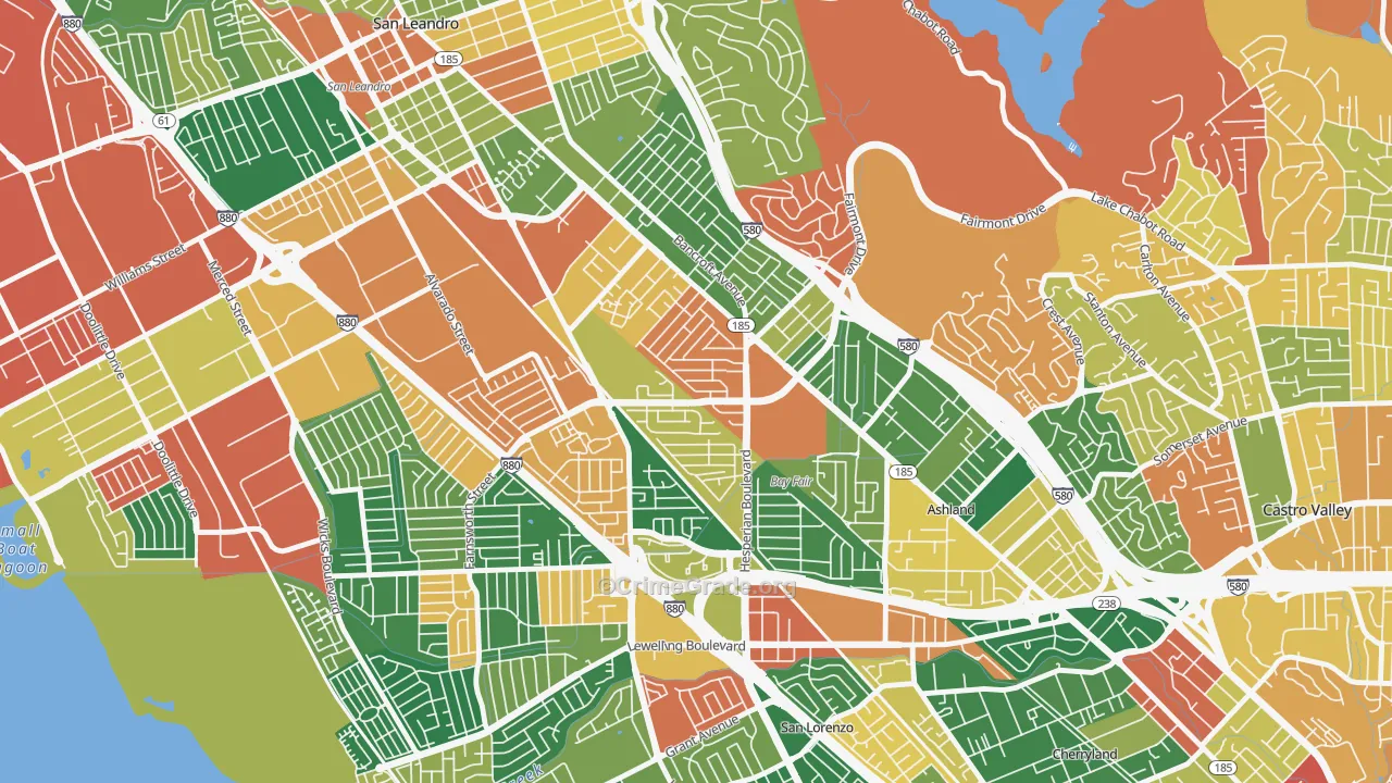 Lower Bal, San Leandro, CA Map of Burglary Rates