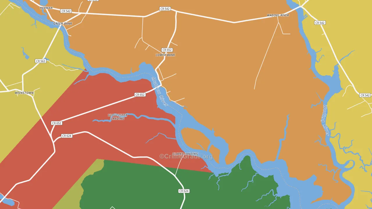 Lower Bank, NJ Map of Burglary Rates