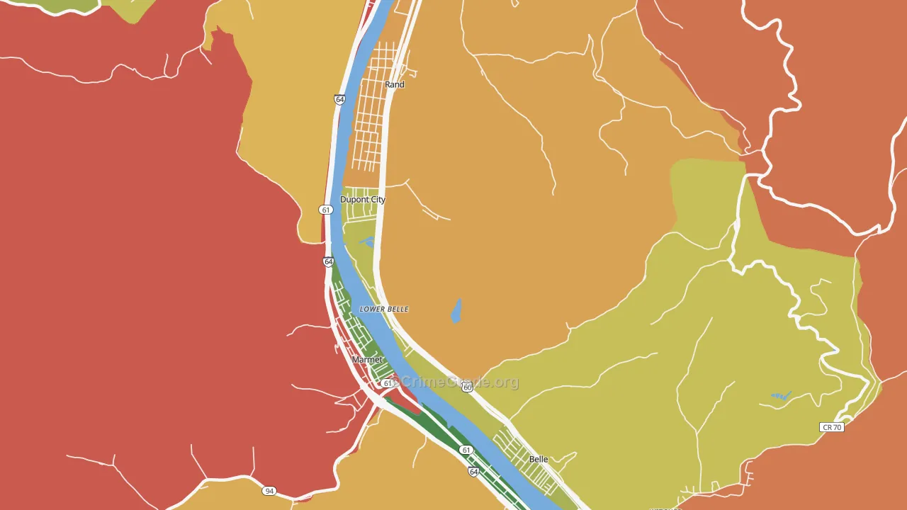 Lower Belle, WV Map of Burglary Rates