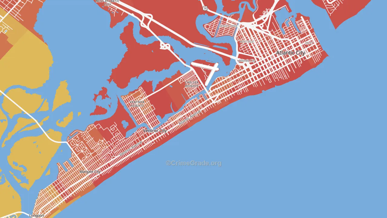 Lower Chelsea, Atlantic City, NJ Map of Burglary Rates