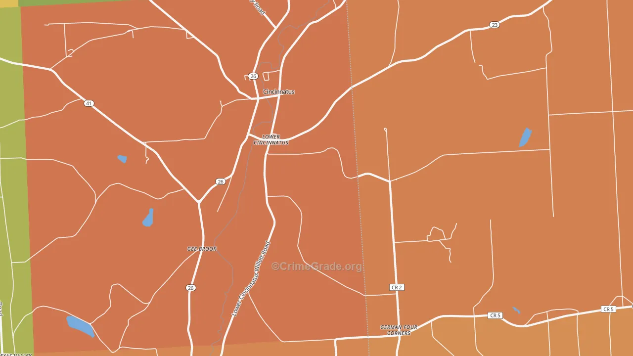 Lower Cincinnatus, NY Map of Burglary Rates