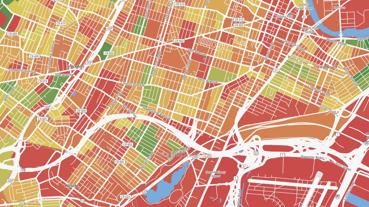 Lower Clinton Hill, Newark, NJ Map of Burglary Rates