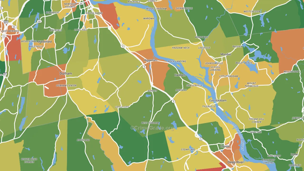 Lower Connecticut River Valley Planning Region, CT Map of Burglary Rates