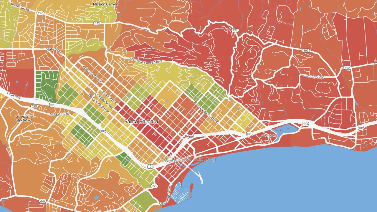 Lower East, Santa Barbara, CA Map of Burglary Rates