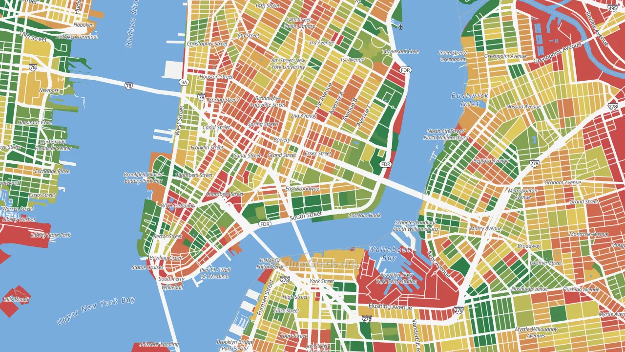 Lower East Side, Manhattan, NY Map of Burglary Rates