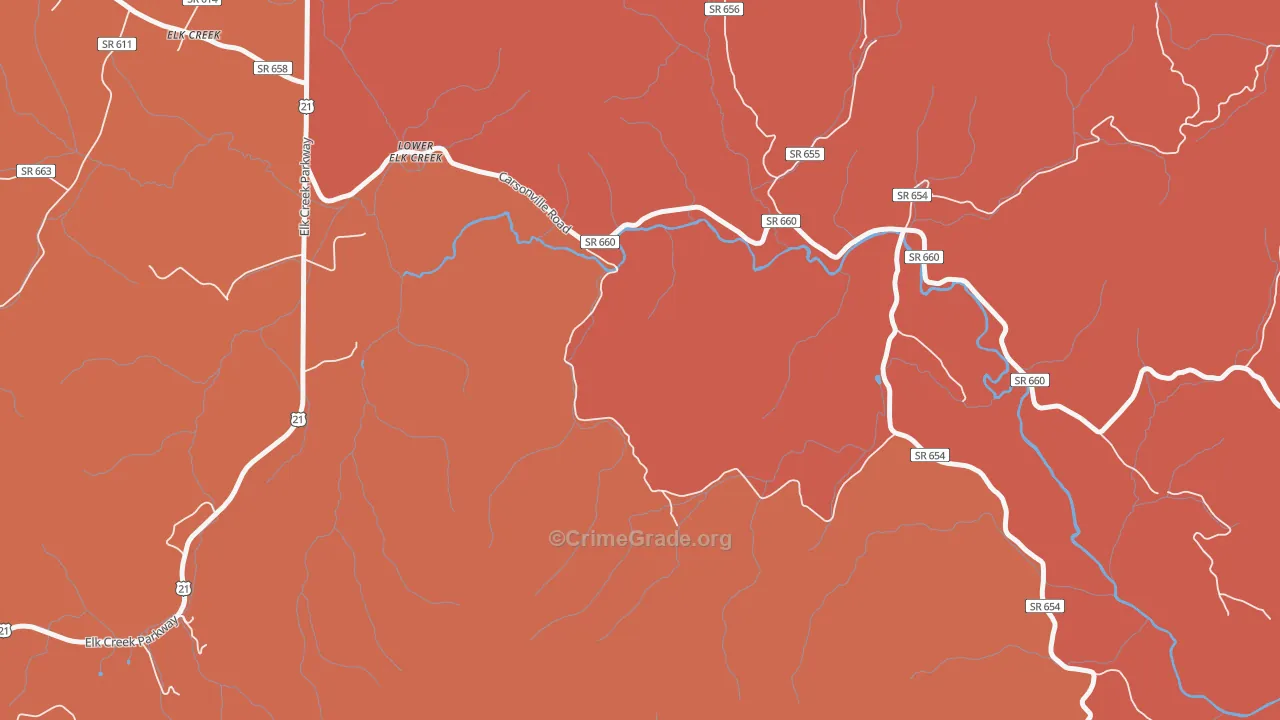 Lower Elk Creek, VA Map of Burglary Rates