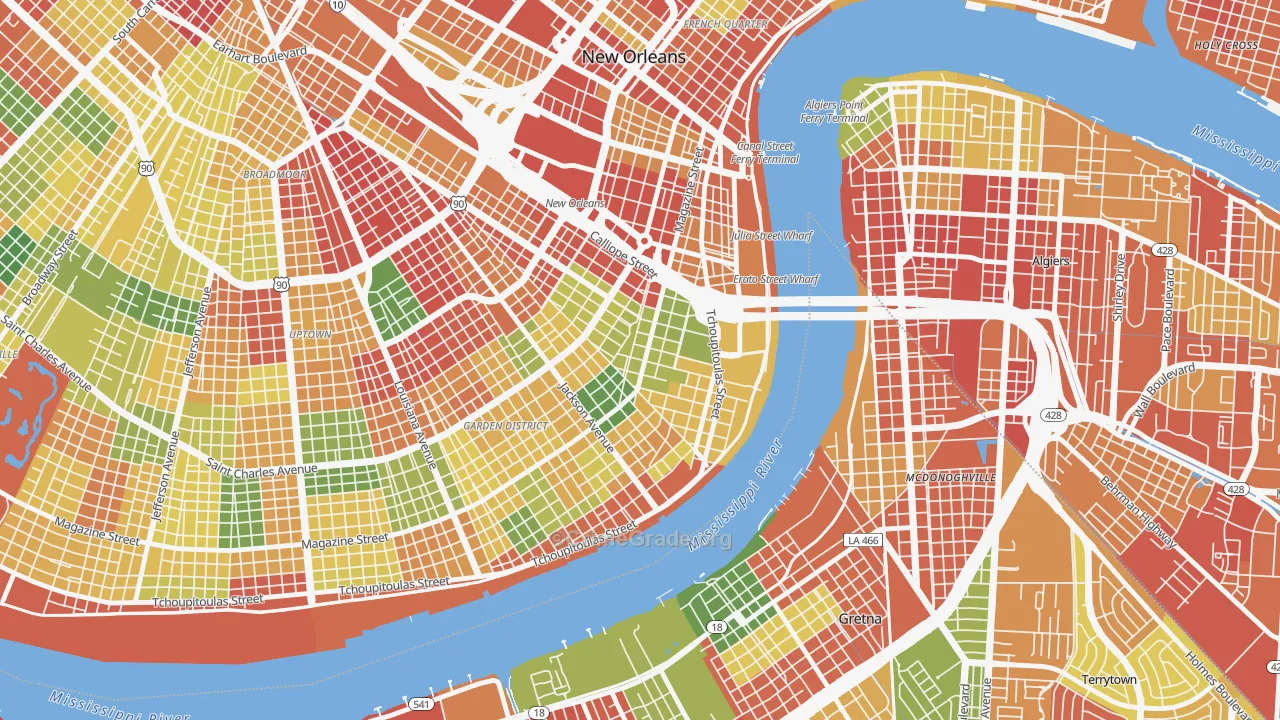 Lower Garden District, New Orleans, LA Map of Burglary Rates