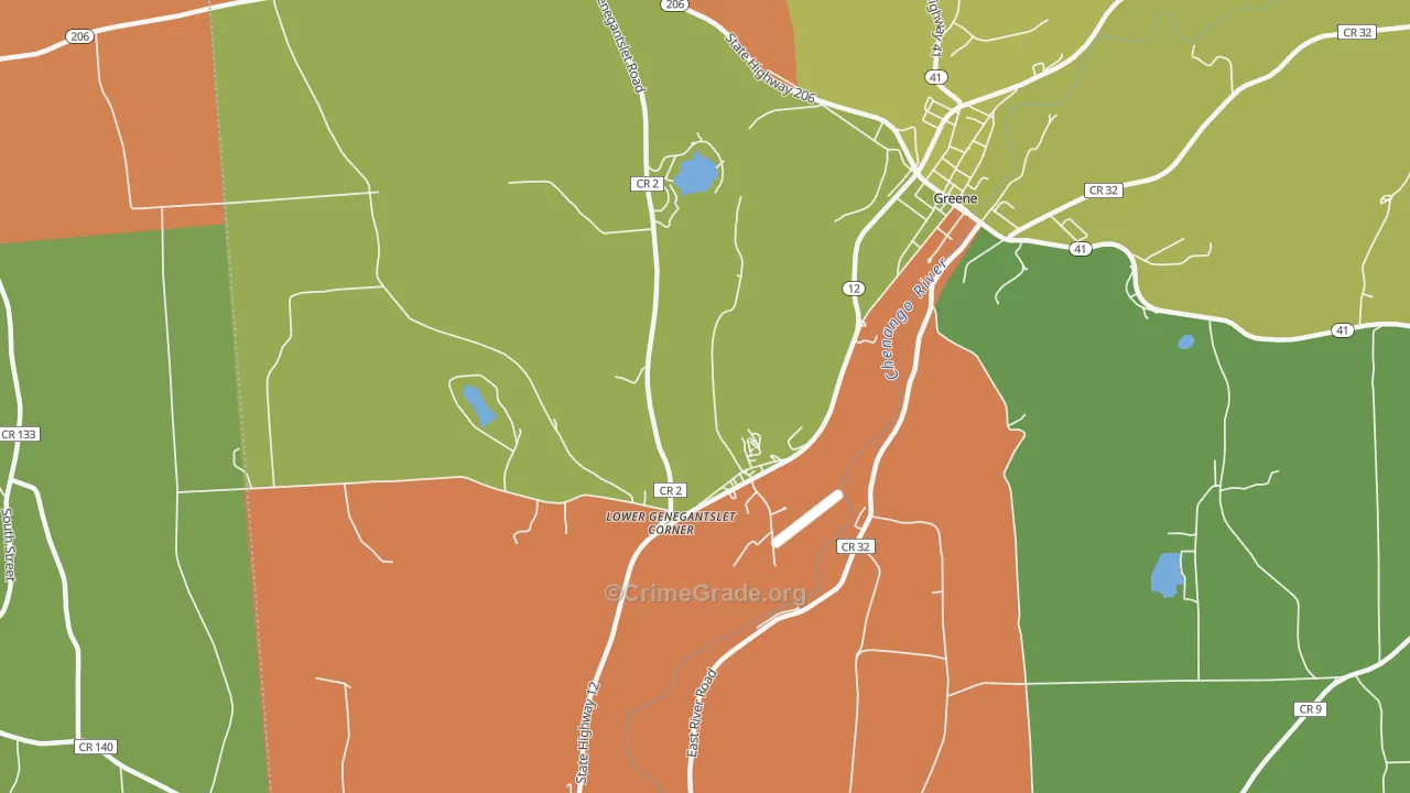 Lower Genegantslet Corner, NY Map of Burglary Rates