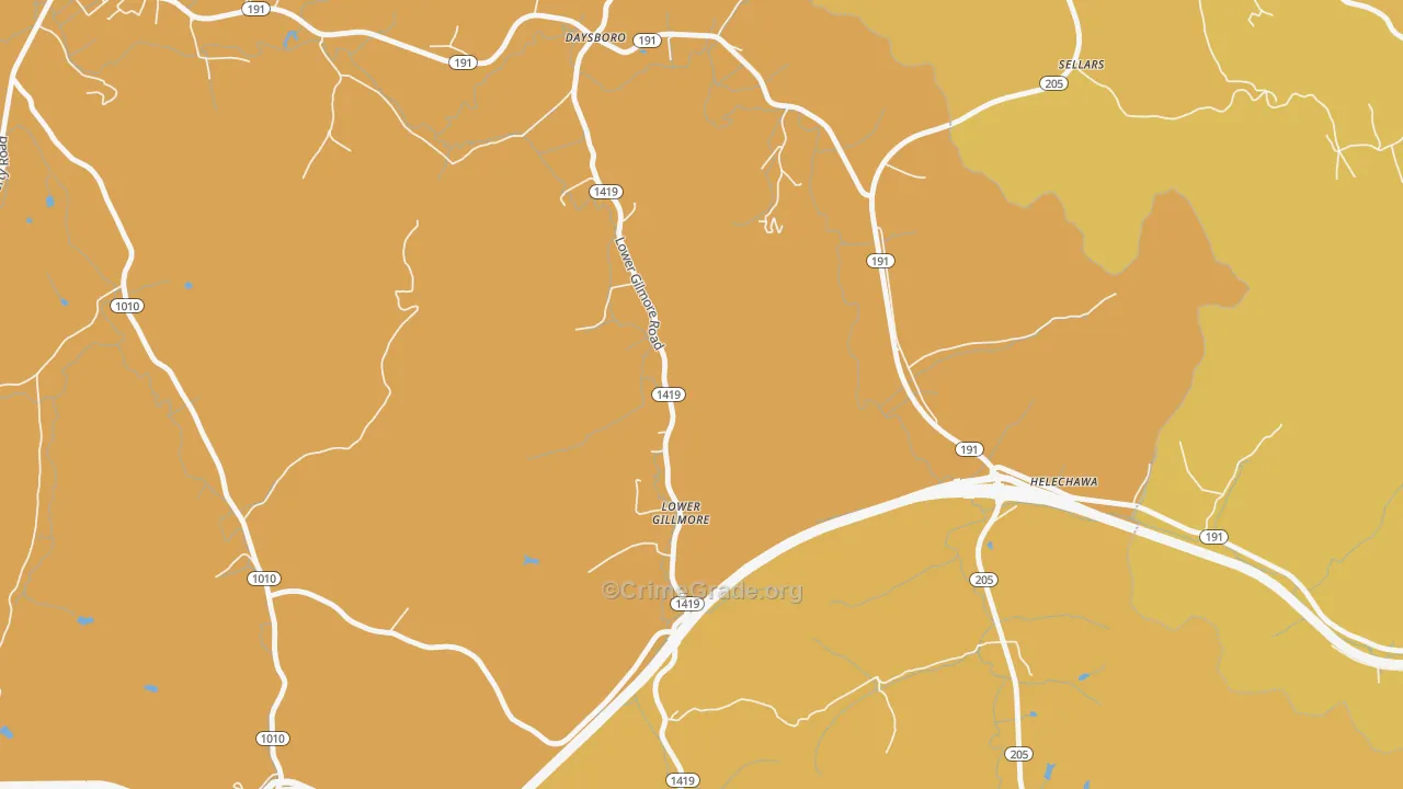 Lower Gillmore, KY Map of Burglary Rates