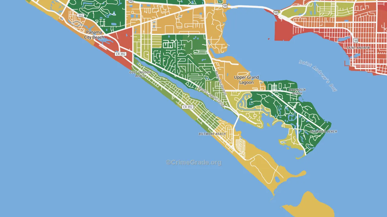 Lower Grand Lagoon, FL Map of Burglary Rates