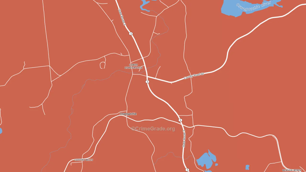 Lower Oswegatchie, NY Map of Burglary Rates