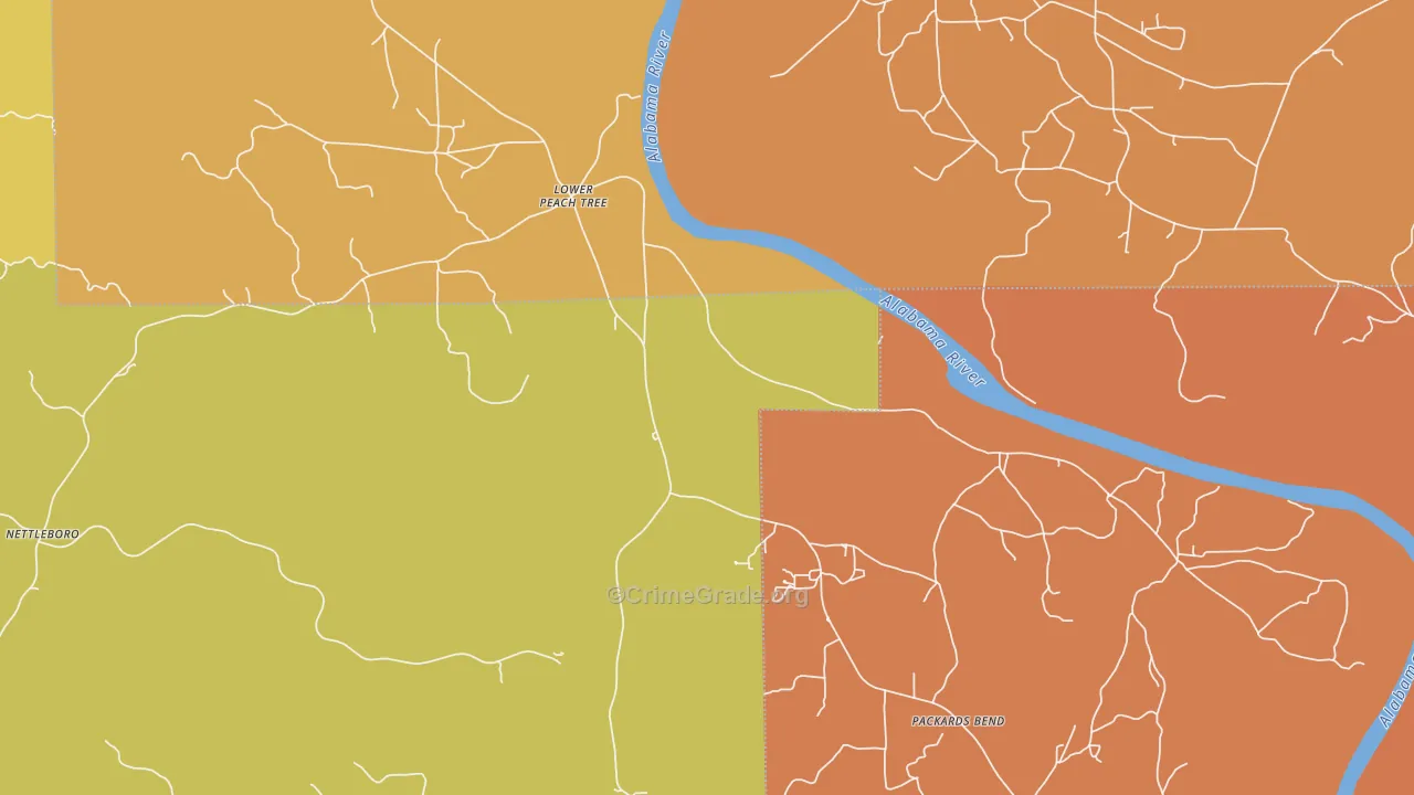 Lower Peach Tree, AL Map of Burglary Rates