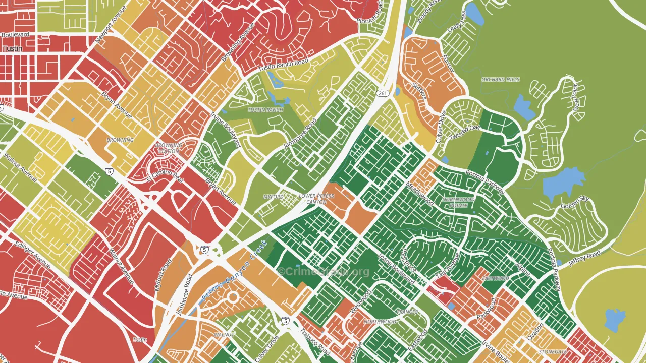 Lower Peters Canyon, Irvine, CA Map of Burglary Rates