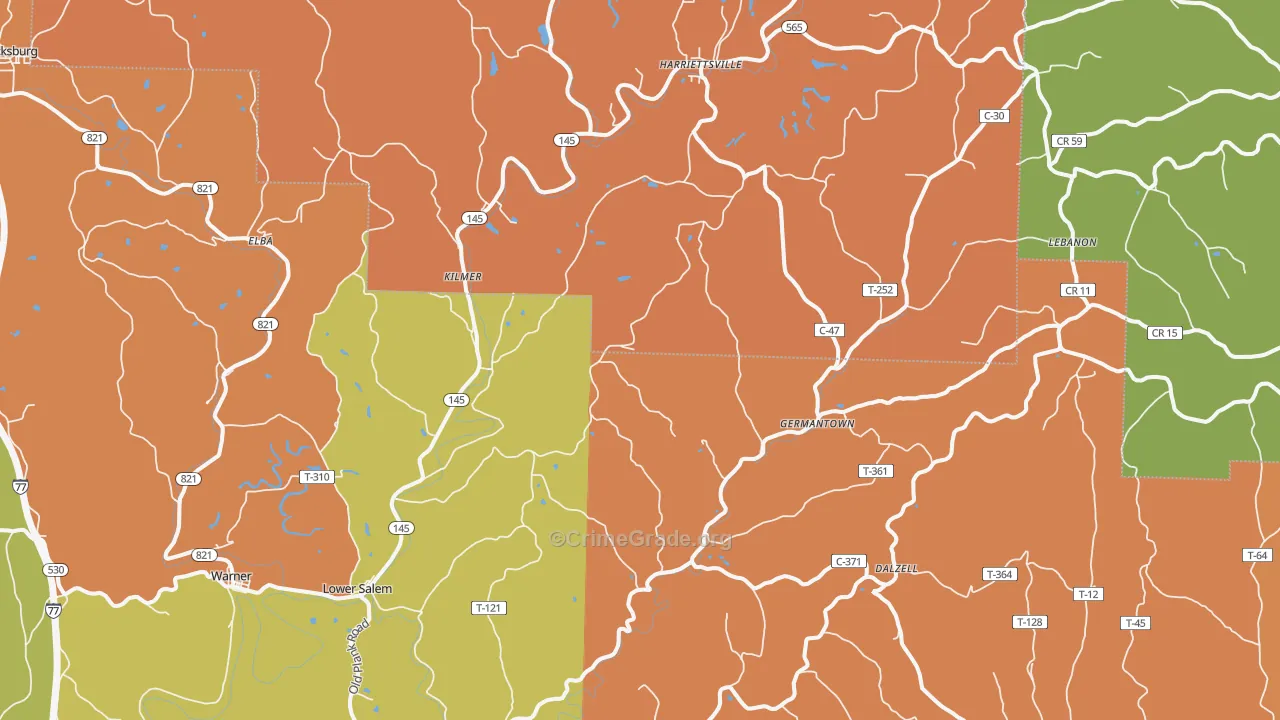 Lower Salem, OH Map of Burglary Rates